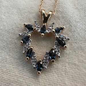 Genuine 14K Gold diamond & sapphire necklace.